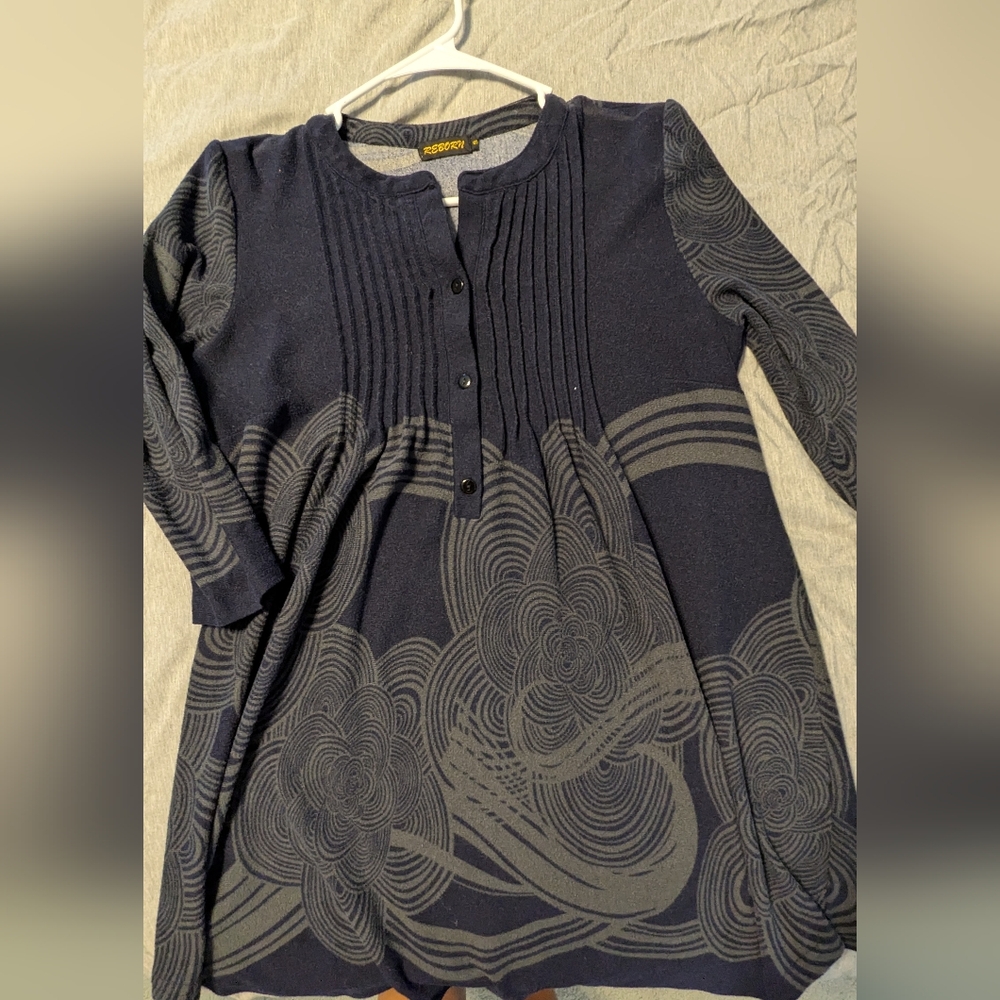 Reborn Navy and Gray Textured Cardigan